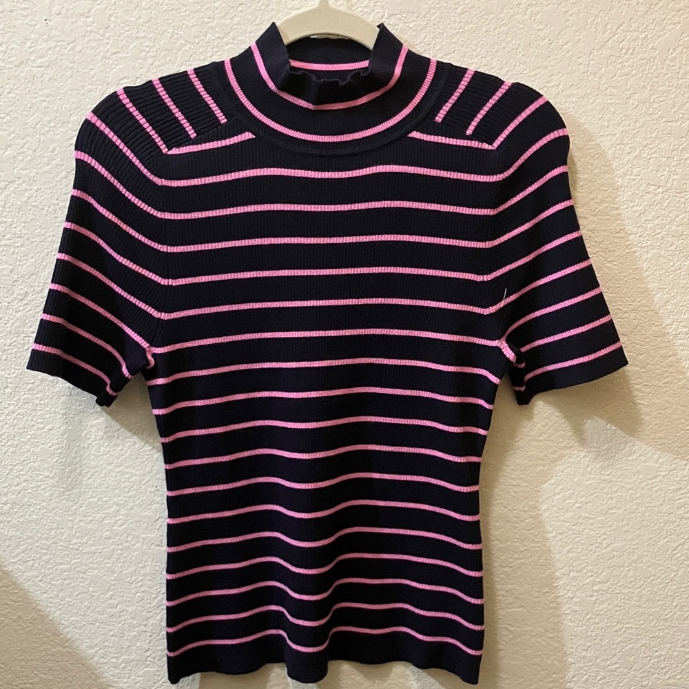 Chic Pink and Black Striped Women's Tee. Light sweater for fall . Never worn